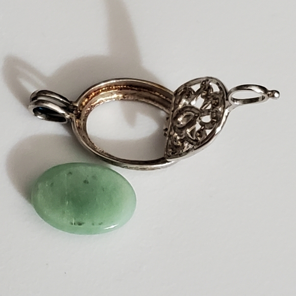 Vintage interchangeable locket Aventurine cabachon 925 sterling silver pendant - Picture 5 of 8